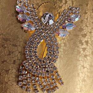 Aurora Borealis Crystal Fringe Angel Pendant - Gold Tone NWOT